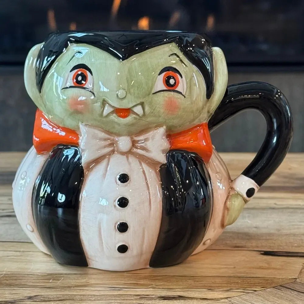 Johanna Parker Transpac Halloween Vampire Dracula Pumpkin Peep Mug Folk Art Fall